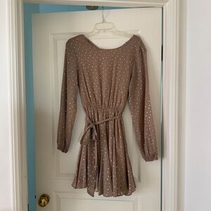 She + Sky Brown Long Sleeve Polka Dot Dress